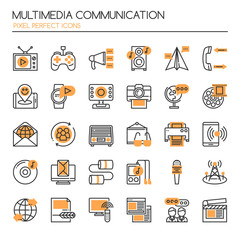 Multimedia and Communication , Thin Line and Pixel Perfect Icons