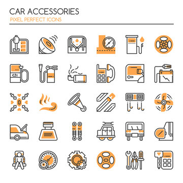 Car Accessories Elements , Thin Line and Pixel Perfect Icons