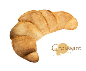 fresh croissant on a white background. Watercolor illustration made by hand. Isolated.