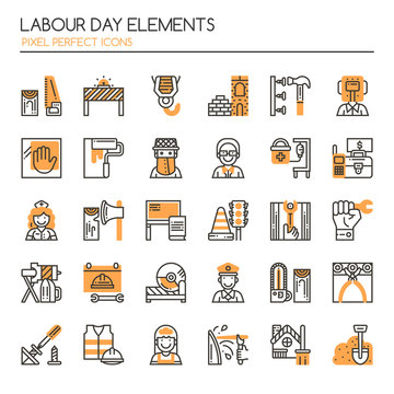 Labour day Elements , Thin Line and Pixel Perfect Icons.