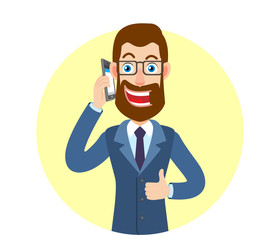 Hipster Businessman raised a hand in greeting