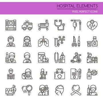 Hospital Elements , Thin Line and Pixel Perfect Icons.