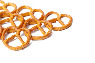 glazed and salted pretzels isolated on white background