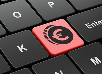 Money concept: Euro Coin on computer keyboard background