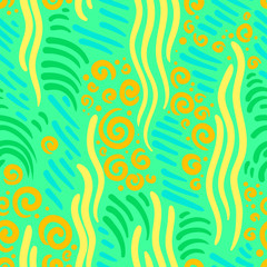  Abstract seamless pattern. Artistic drawing curves, waves and spirals.