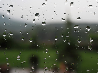 Rain drops on window glass.