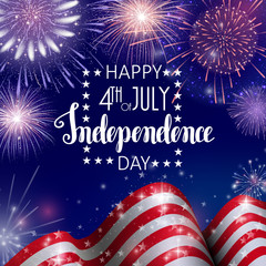 4th of July, American Independence Day celebration background with fire fireworks. Congratulations on Fourth of July. - 158570825