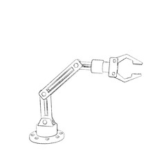 Robotic arm. Isolated on white background. Sketch illustration.