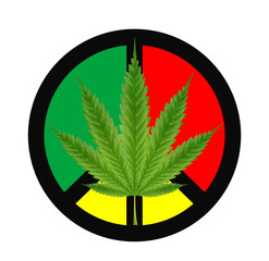 marijuanas leaf on a red green yellow peace logo