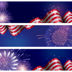4th of July, American Independence Day celebration background with fire fireworks. Congratulations on Fourth of July. - 158571418