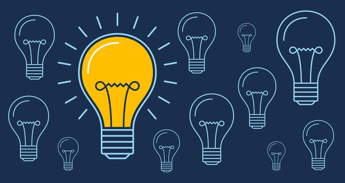 One lit bulb among unlit bulbs , New idea business illustration vector