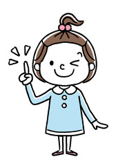 女の子：チェック、ポイント、人差し指