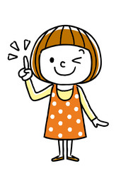 女の子：チェック、ポイント、人差し指