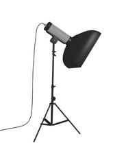 Studio flash with softbox on a stand isolated on white