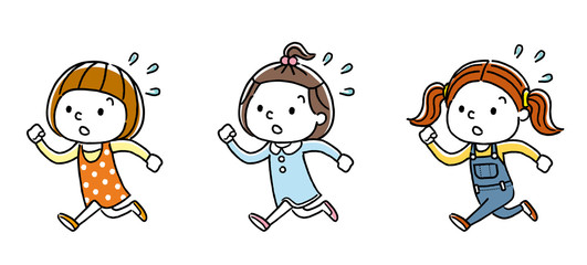 走って通学する女の子たち：セット