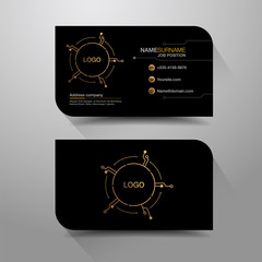 Business name card with Modern black&gold design background. Flat Design Vector Illustration. Stationery Design
