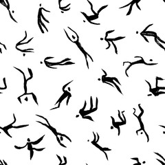 Dancing people seamless pattern. Silhouettes symbols of dancing movements.