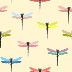 Seamless pattern with multi-colored dragonflies. Vector illustration. © alevanda