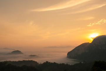 Mountain Mist,Beautiful landscape in the mountains at sunrise,Thailand