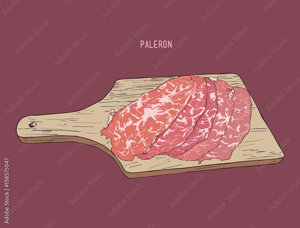 Wall mural sliced paleron meat , sketch vector.