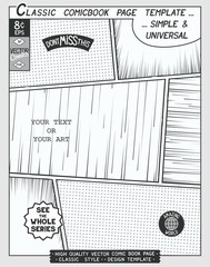 Free space Comic book page template. Comics layout and action with speed lines,   halftone background and other elements. © poleshuki