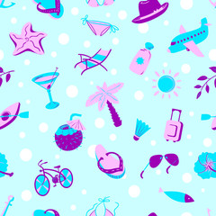 Background with summer and beach objects. Beach vacation vector illustration.