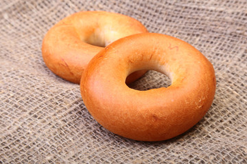 Fresh authentic New York style bagel isolated on Canvas cloth background