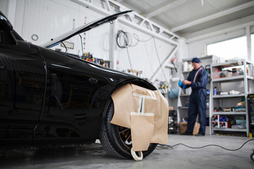 Sports car in a workshop