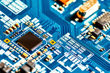 Electronic circuit board close up.