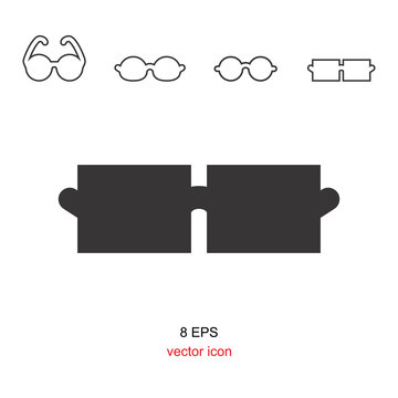 Vector Black Glasses Icon on White Background