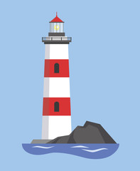 The image of the lighthouse on the mountain. Vector illustration. - 158578678