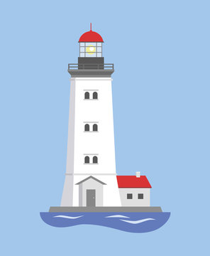 Picture of a lighthouse with a house. Vector illustration.