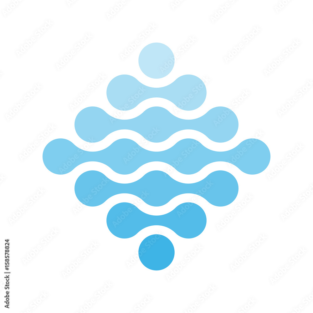 Poster connected dots in a shape of rhombus and shades of blue. water theme concept. abstract design elemen