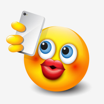 Cute emoticon taking selfie with his smartphone, emoji