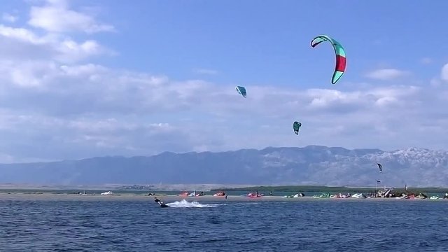 Kiteboarding Kitesurfing Extreme Sport in Nin Croatia, slow motion full HDvideo
