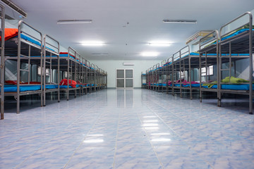 a row soldier bunk beds.