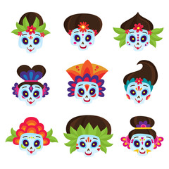 Vector set with colorful skulls for day of the dead
