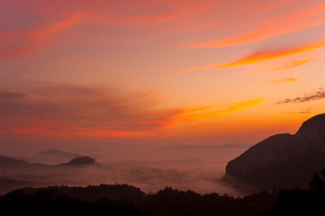 Mountain Mist,Beautiful landscape in the mountains at sunrise,Thailand