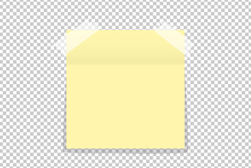 Yellow office paper sticker on sticky tape isolated. Vector illustration