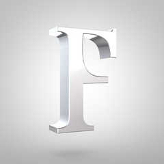 Silver letter F uppercase isolated on white background