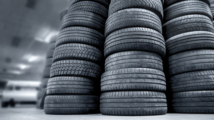 Stack of used car tires