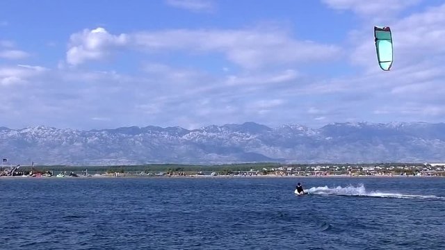 Kiteboarding Kitesurfing Extreme Sport in Nin Croatia, slow motion full HDvideo