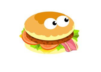 cartoon　hamburger　illustration on white background
