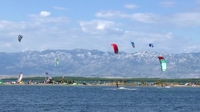 Kiteboarding Kitesurfing Extreme Sport in Nin Croatia, slow motion full HDvideo