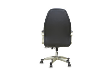 back view of modern office chair from black leather. Isolated