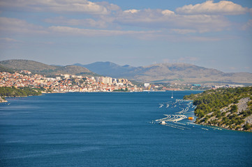 The view from sibenski bridge on the river in Croatia