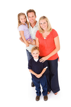 Family: Smiling Family Of Four On White