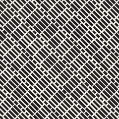 Black and White Irregular Dashed Lines Pattern. Modern Abstract Vector Seamless Background. Stylish Chaotic Stripes Mosaic