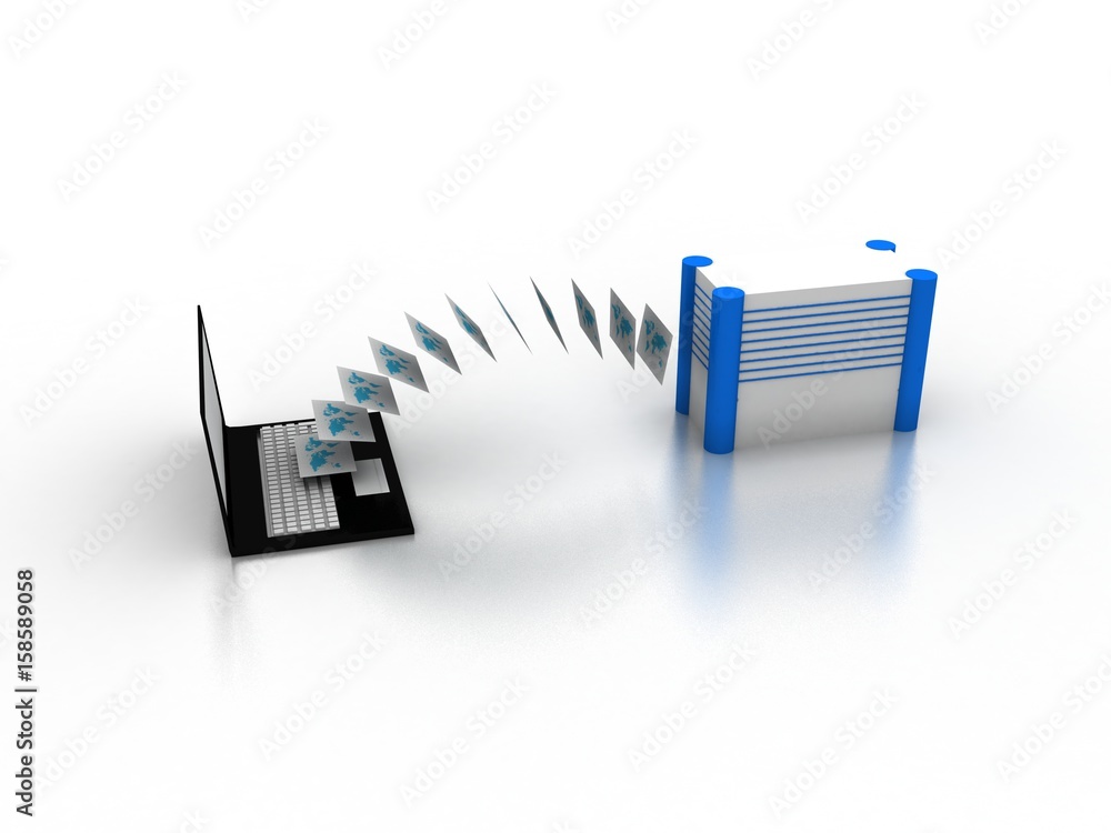 Poster 3d rendering database storage data base in laptop