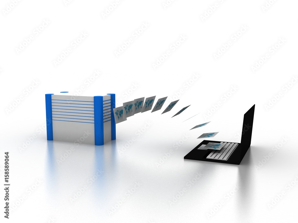 Poster 3d rendering database storage data base in laptop